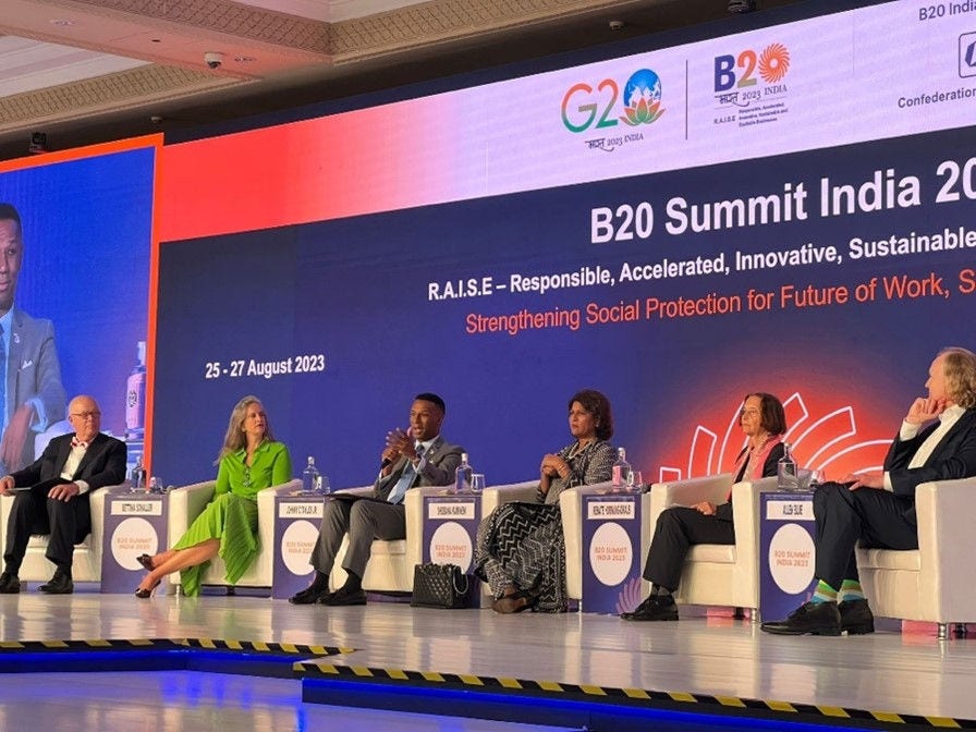 b20 summit india presenters on stage