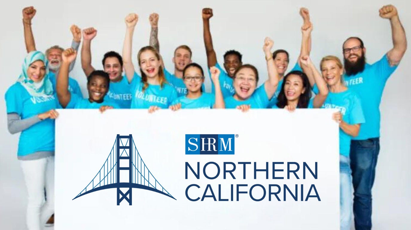 group of people holding a SHRM Northern California sign
