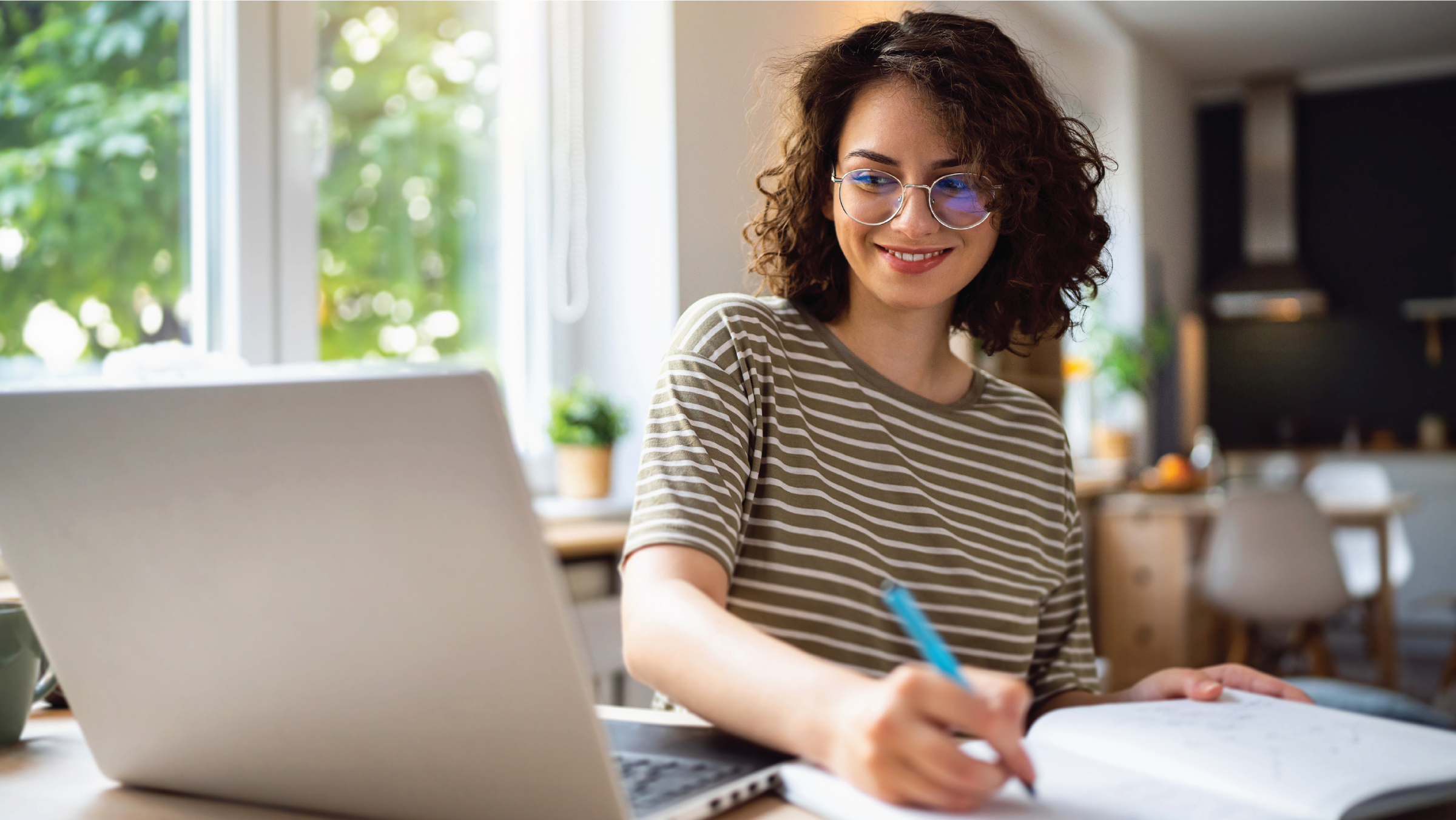 Employees studies virtually for her certification.