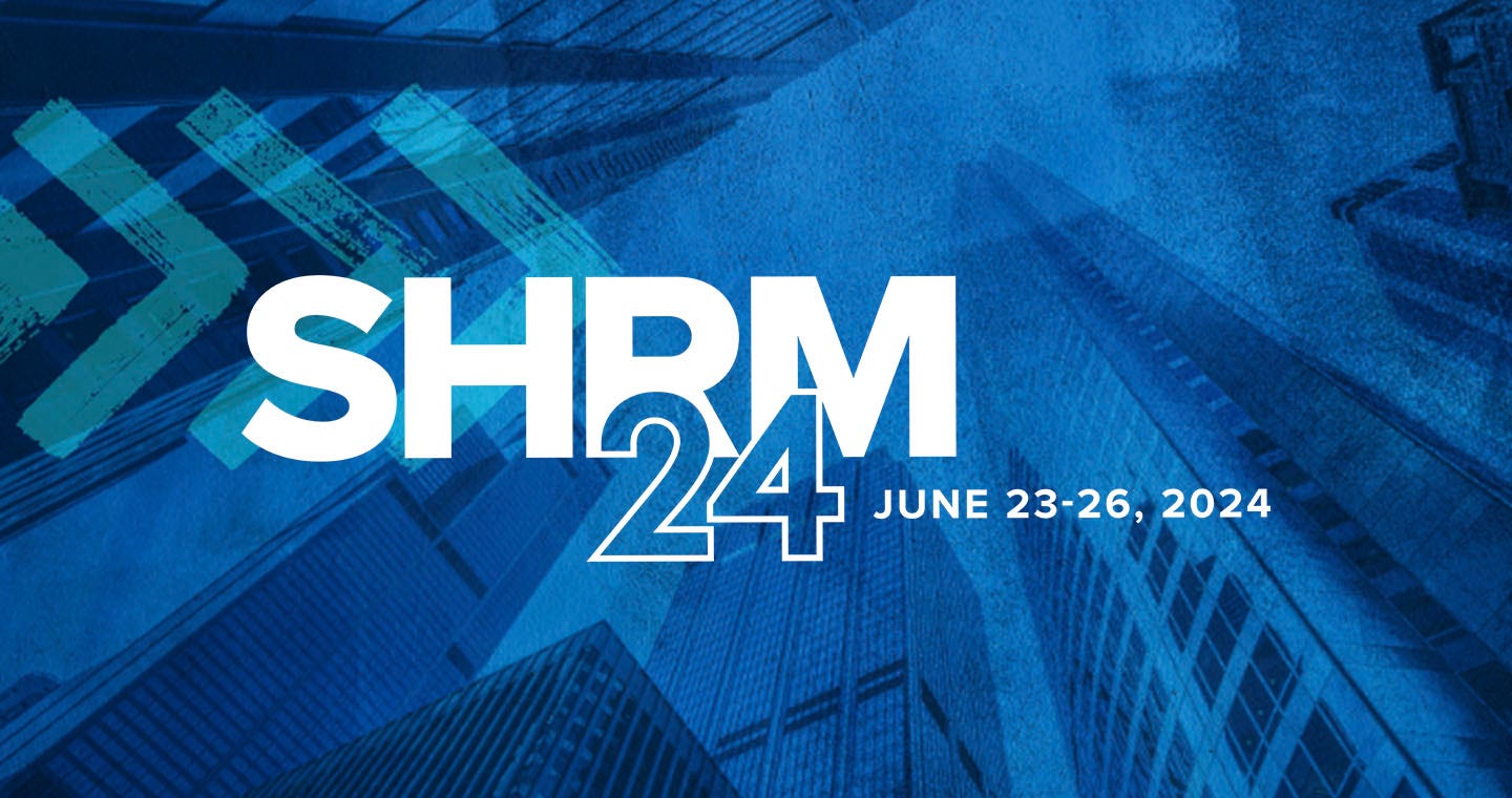 Upwards perspective of a Chicago city skyline overlayed with gritty textural graphics and dynamic arrow graphics SHRM 24 June 23-26, 2024