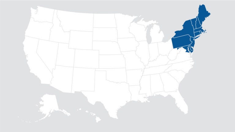 Map showing the Northeast Region states