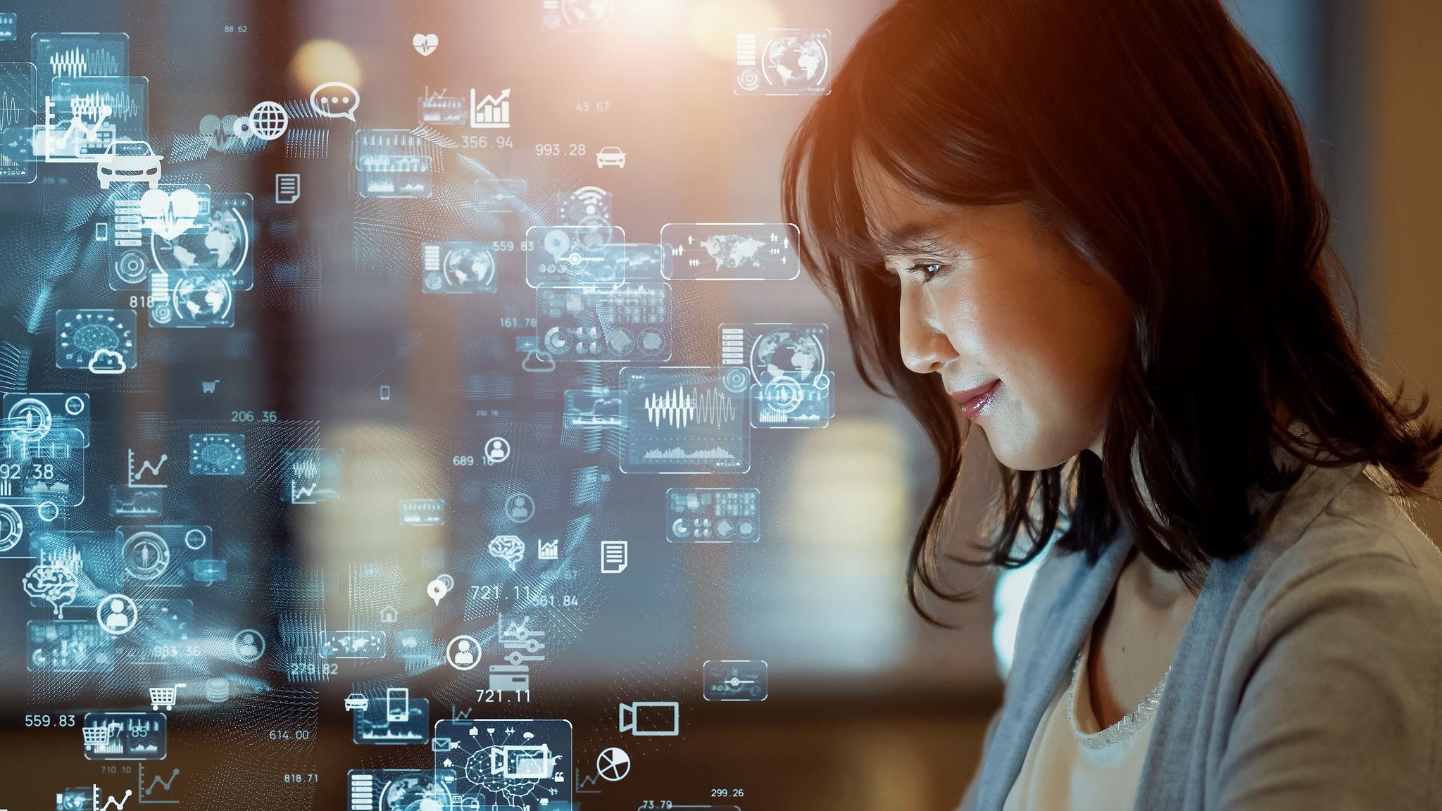 Illustration of woman using artificial intelligence