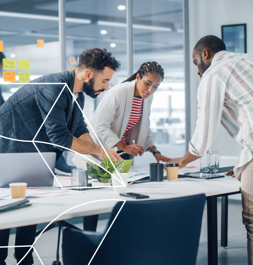 Coworkers collaborating on a project.