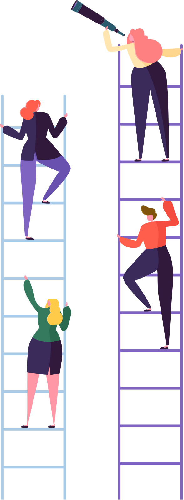 Illustration of man and woman climbing ladders.
