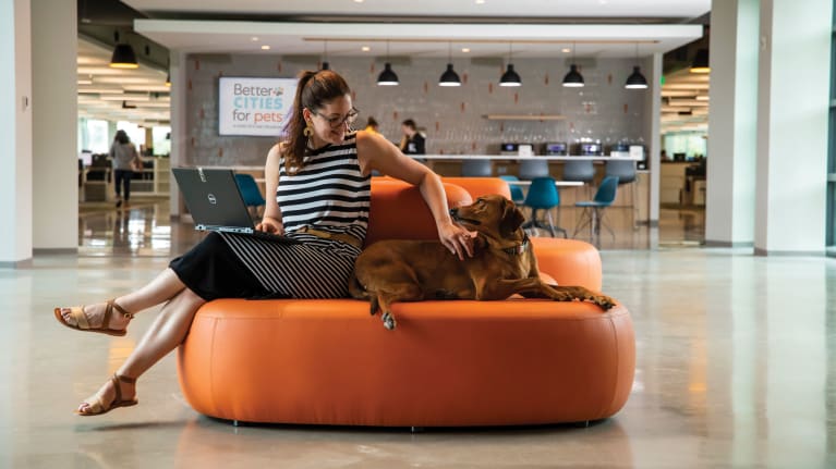 Dog and woman at Mars Petcare.