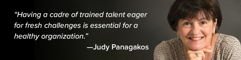 A quote with a woman, Judy Panagakos, which reads 