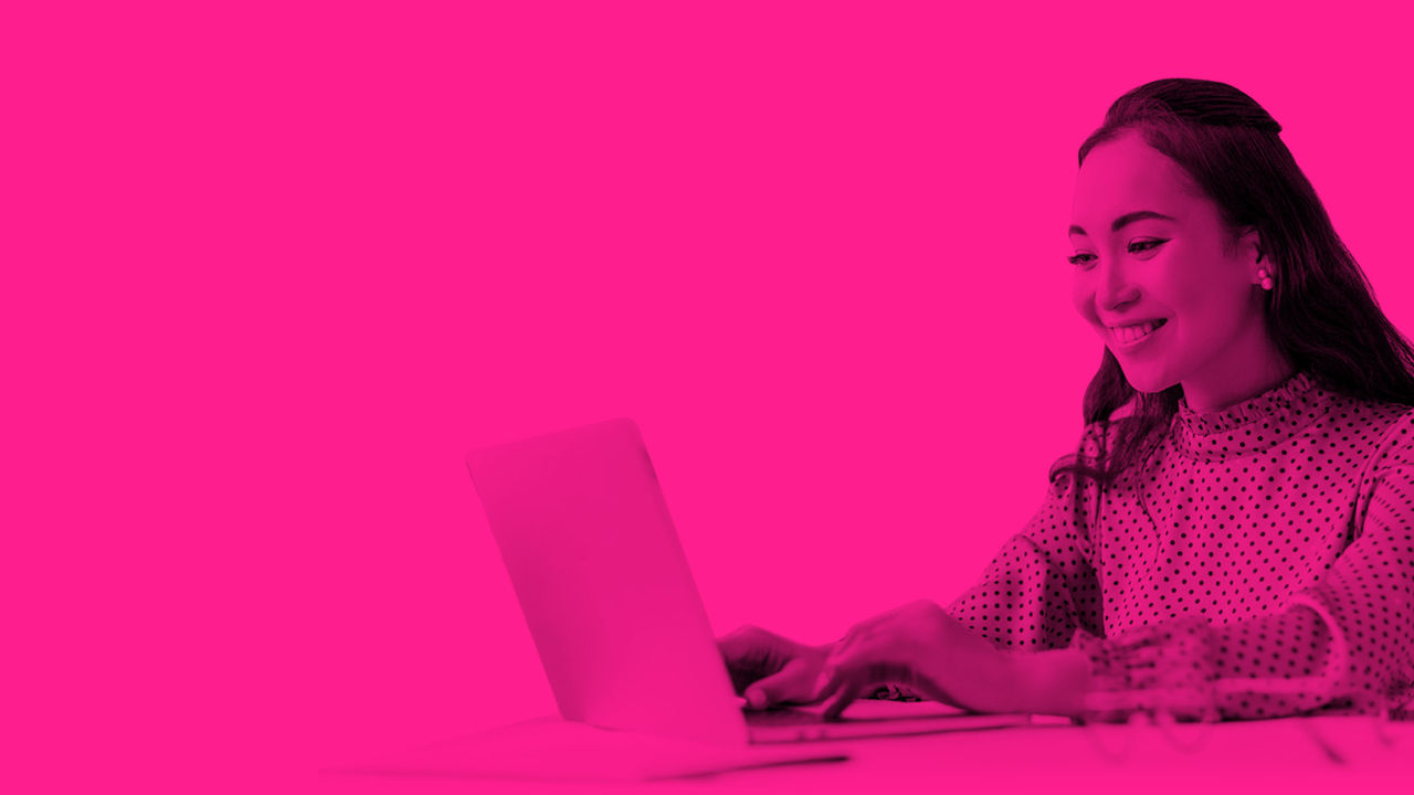 pink image woman on laptop