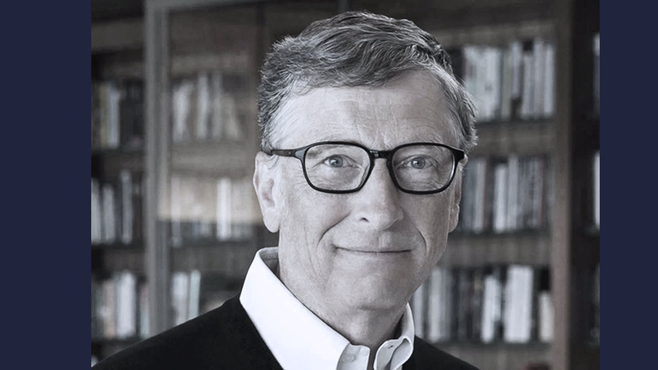 A black and white photo of bill gates.
