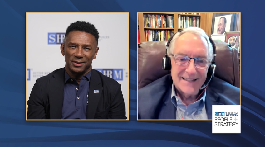 Johnny C. Taylor, on the left, in conversation with Dave Ulrich on the right.