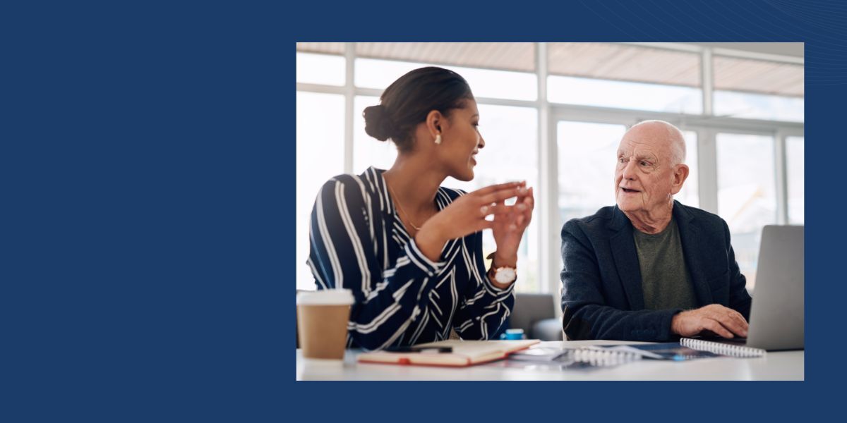10.24.24 Harmonizing Workplace Communication Young woman and older man having a discussion