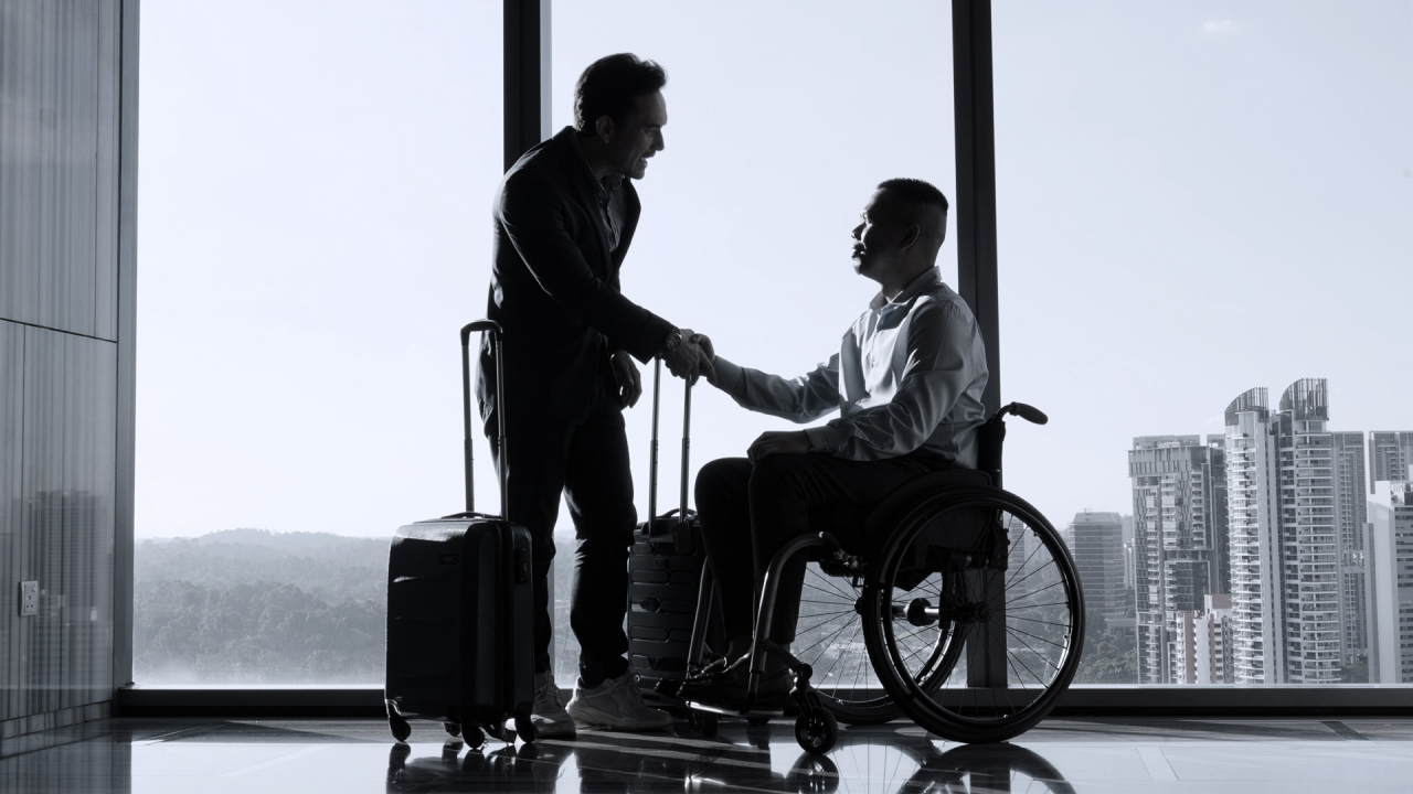 Disabled professional travels by air