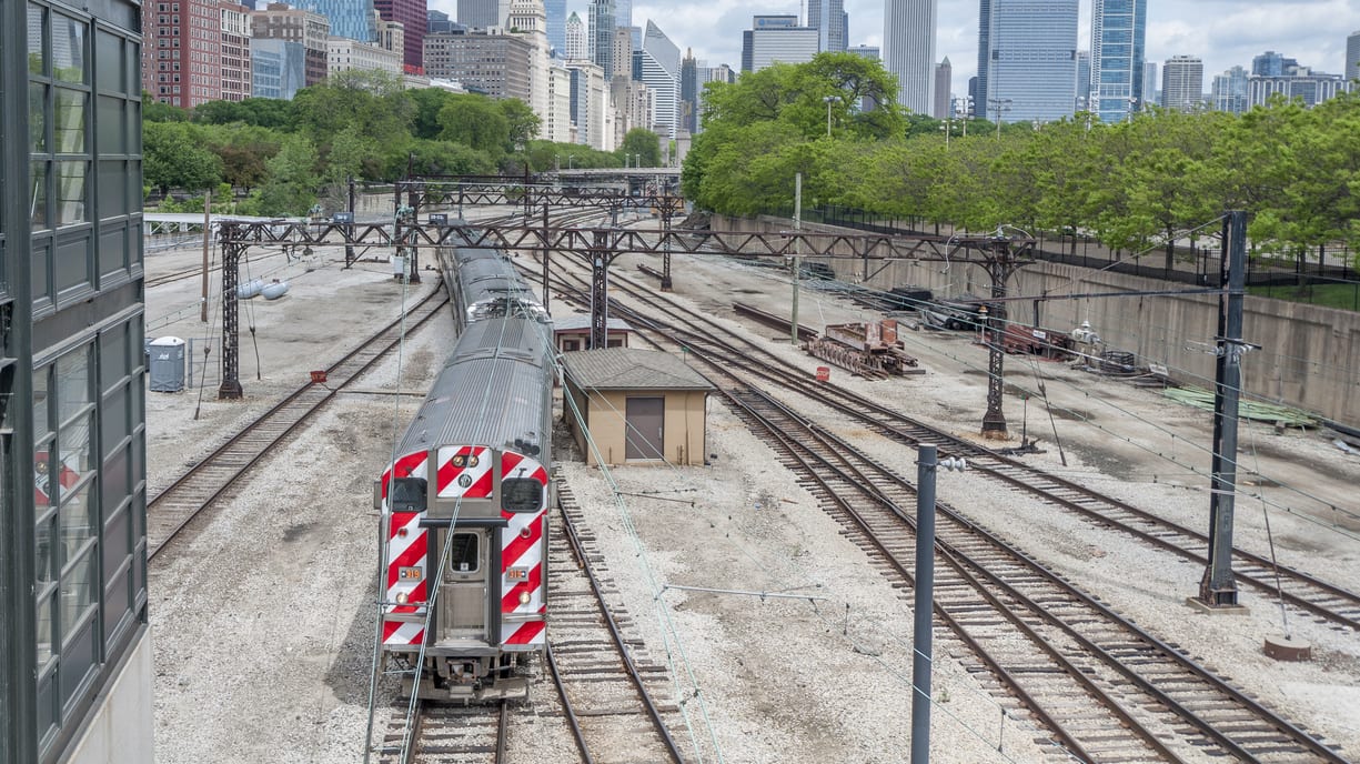 A train is on the tracks.