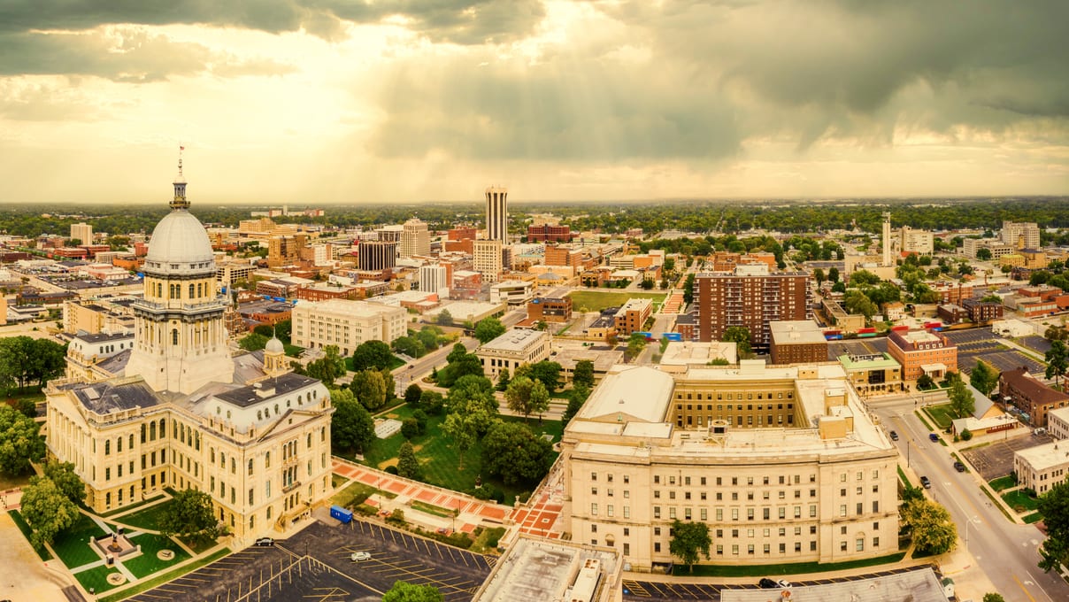 An aerial view of a city in indiana.