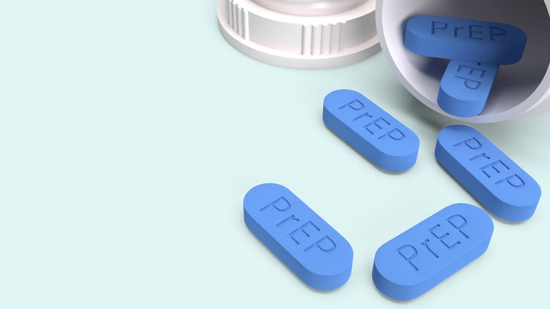 A blue pill with the word prep on it.