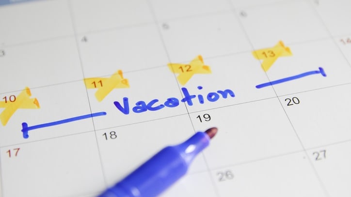 A calendar with the word vacation written on it.