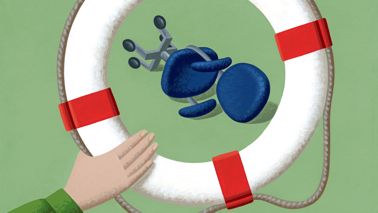 Illustration of a hand holding a life preserver.