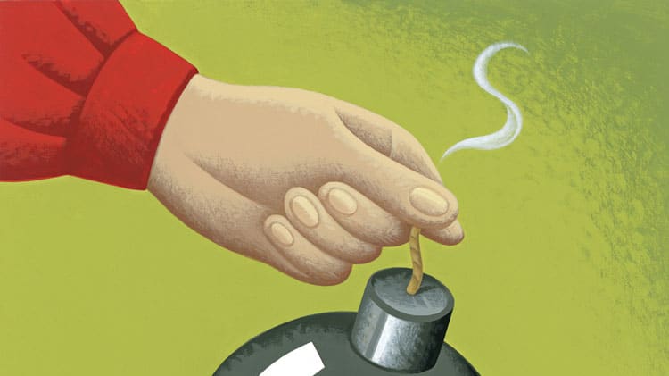 An illustration of a hand holding a bomb.