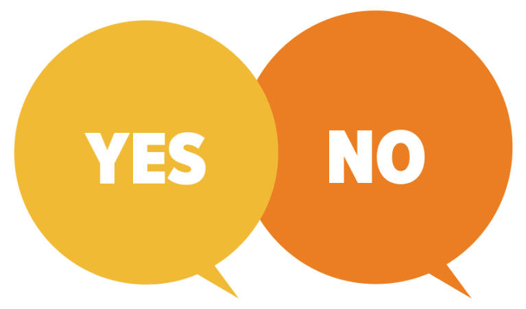 Two speech bubbles, one with "Yes" and the other with "No" inside it.