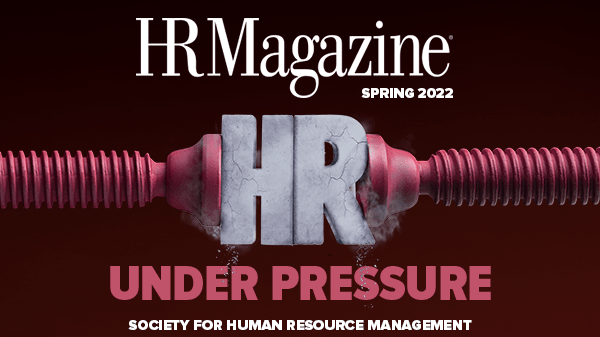 The cover of hr magazine with the words under pressure.