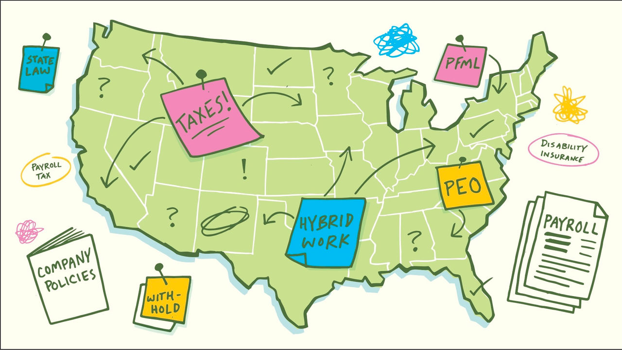 A map of the united states with various items on it.