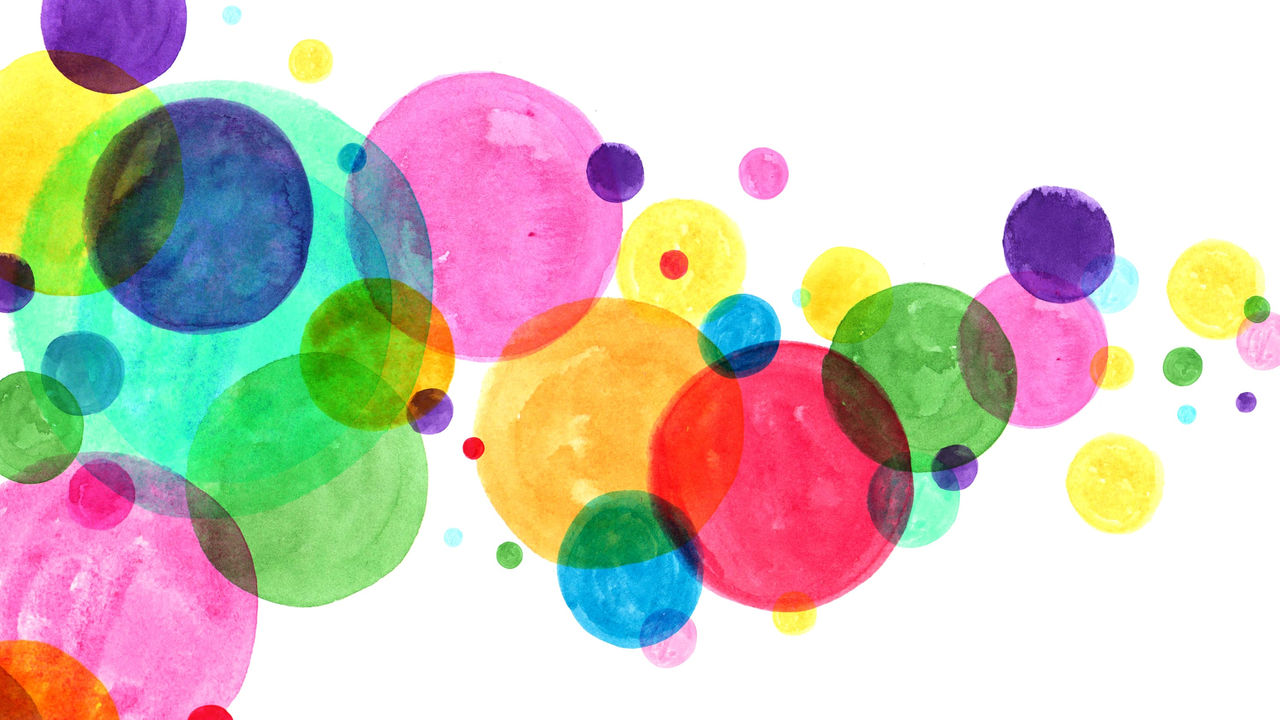 Colorful circles on a white background.