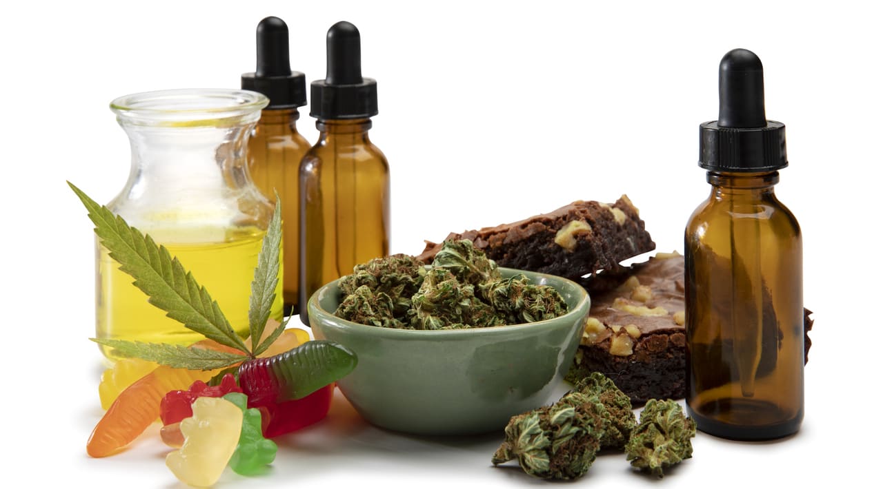 Cbd oil, marijuana, brownies, and gummy bears