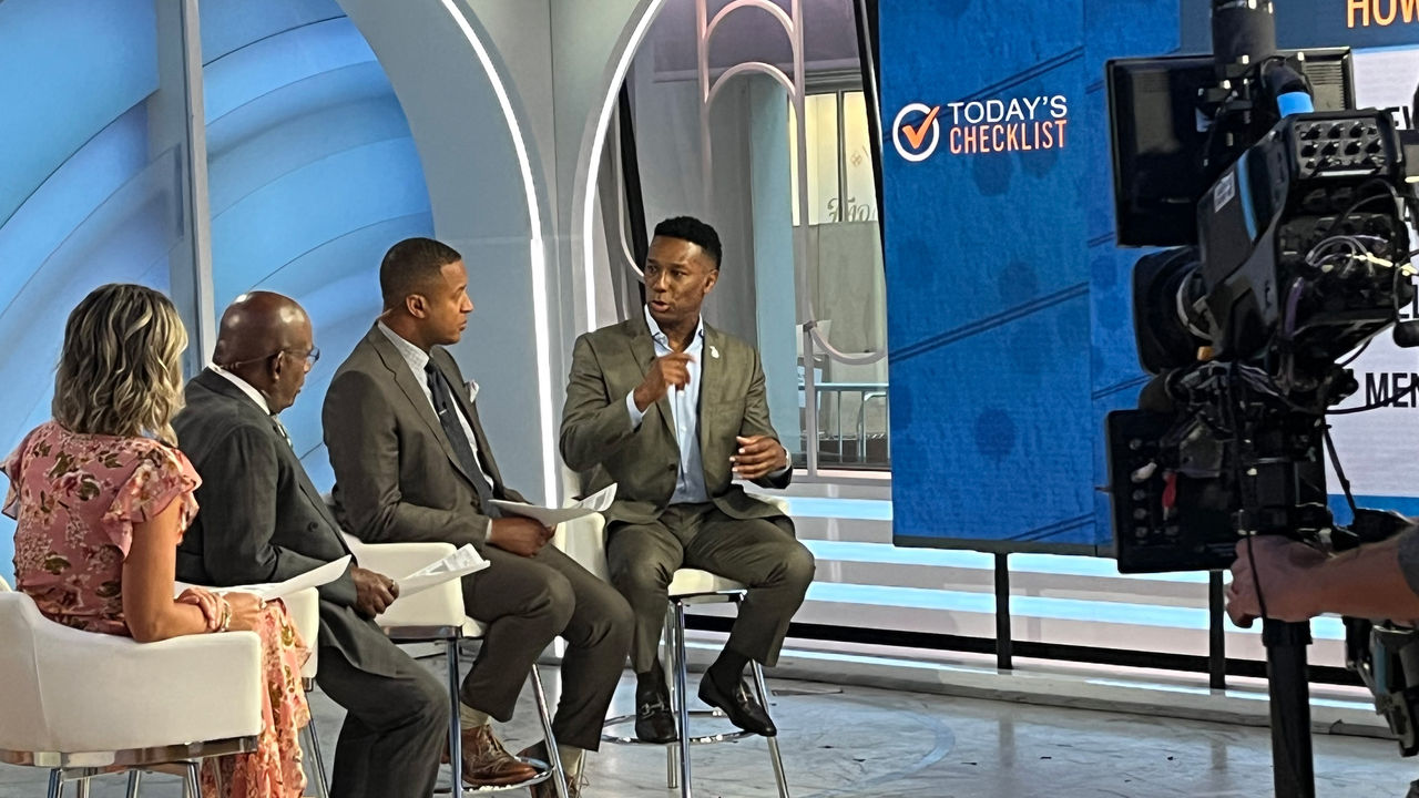 Image of SHRM President and CEO Johnny C. Taylor, Jr. sitting in a chair talking on the Today Show with the three hosts.
