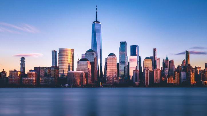 New york city skyline at dusk.