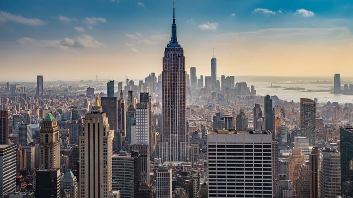 A view of the empire state building in new york city.