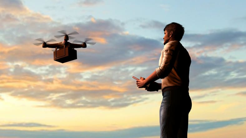 A man flying a drone.