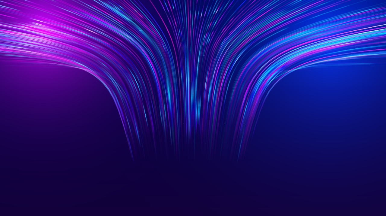 A purple and blue abstract background with light streaks.
