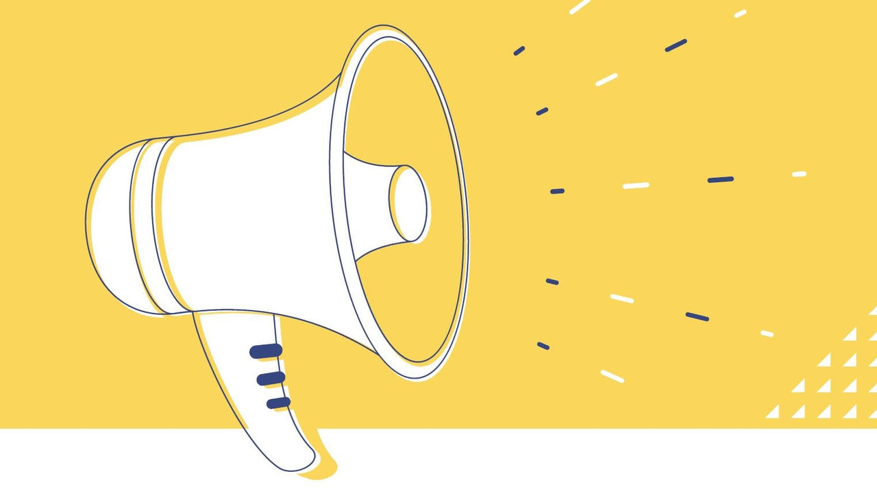 An illustration of a megaphone on a yellow background.