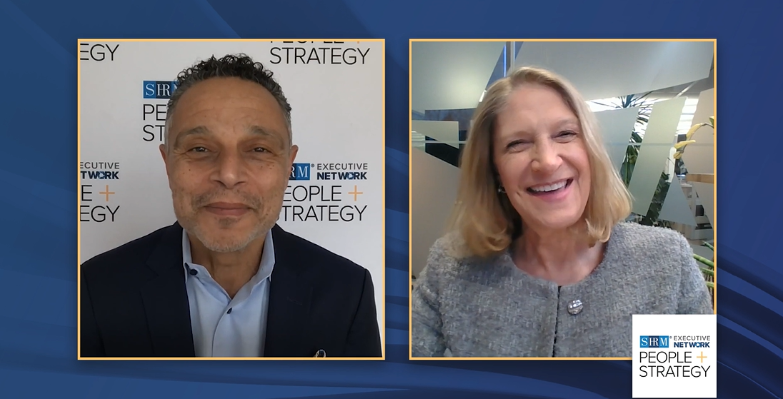 Johnny C. Taylor, on the left, in conversation with Jessica Kriegel on the right.