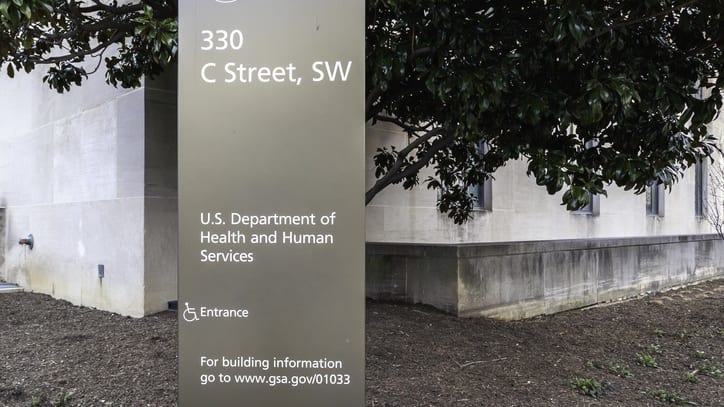 The US department of human services sign is in front of a building.