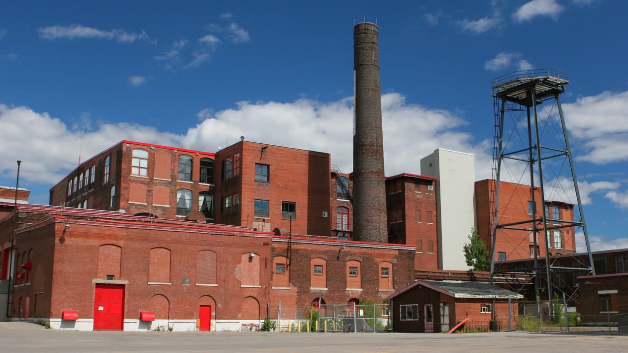 A large red brick building.