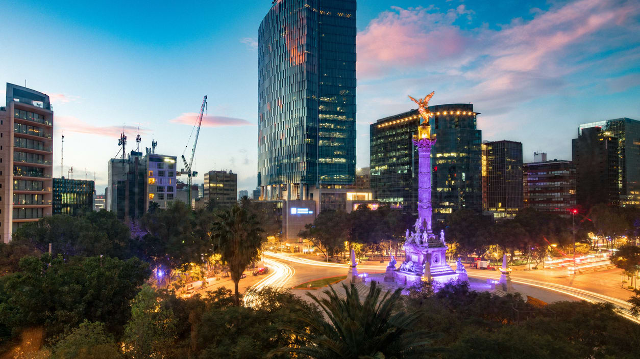 Mexico city skyline at dusk.