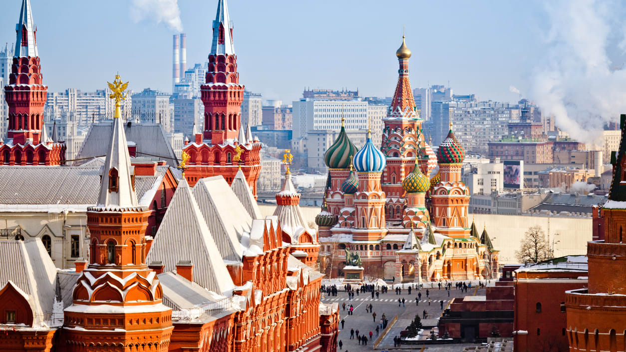 The city of moscow is covered in snow.