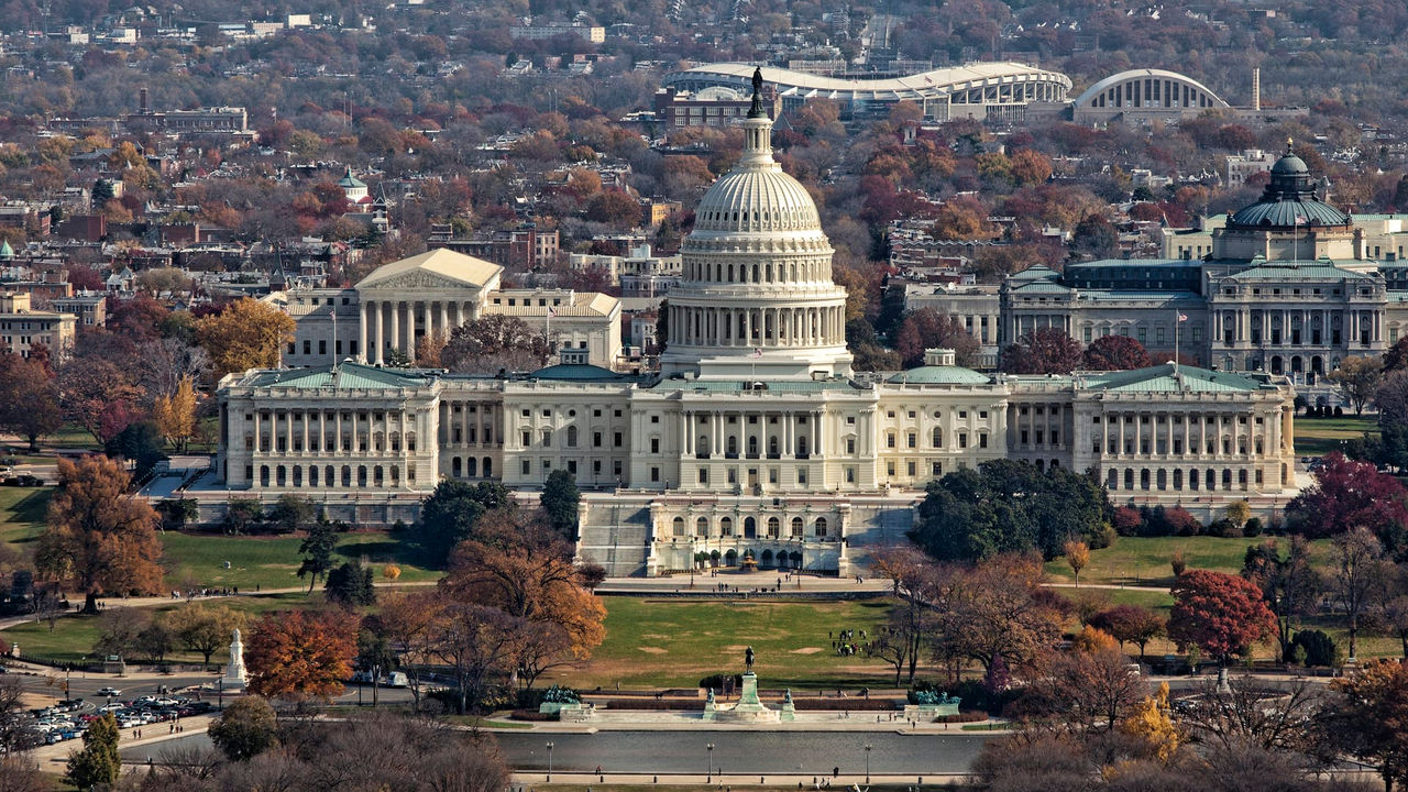 An aerial view of the capitol building in washington, dc.