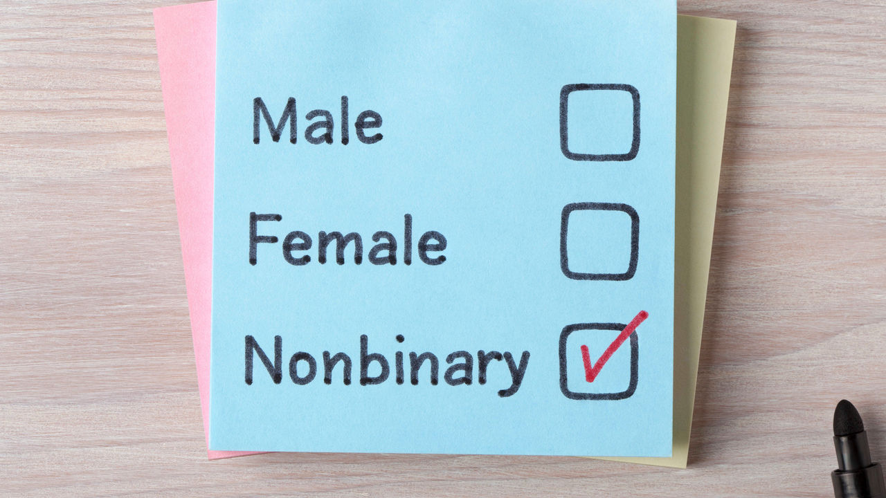 A notepad with the words male, female, and non-nominative on it.