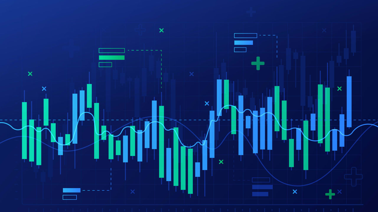 An image of a stock chart with a blue background.