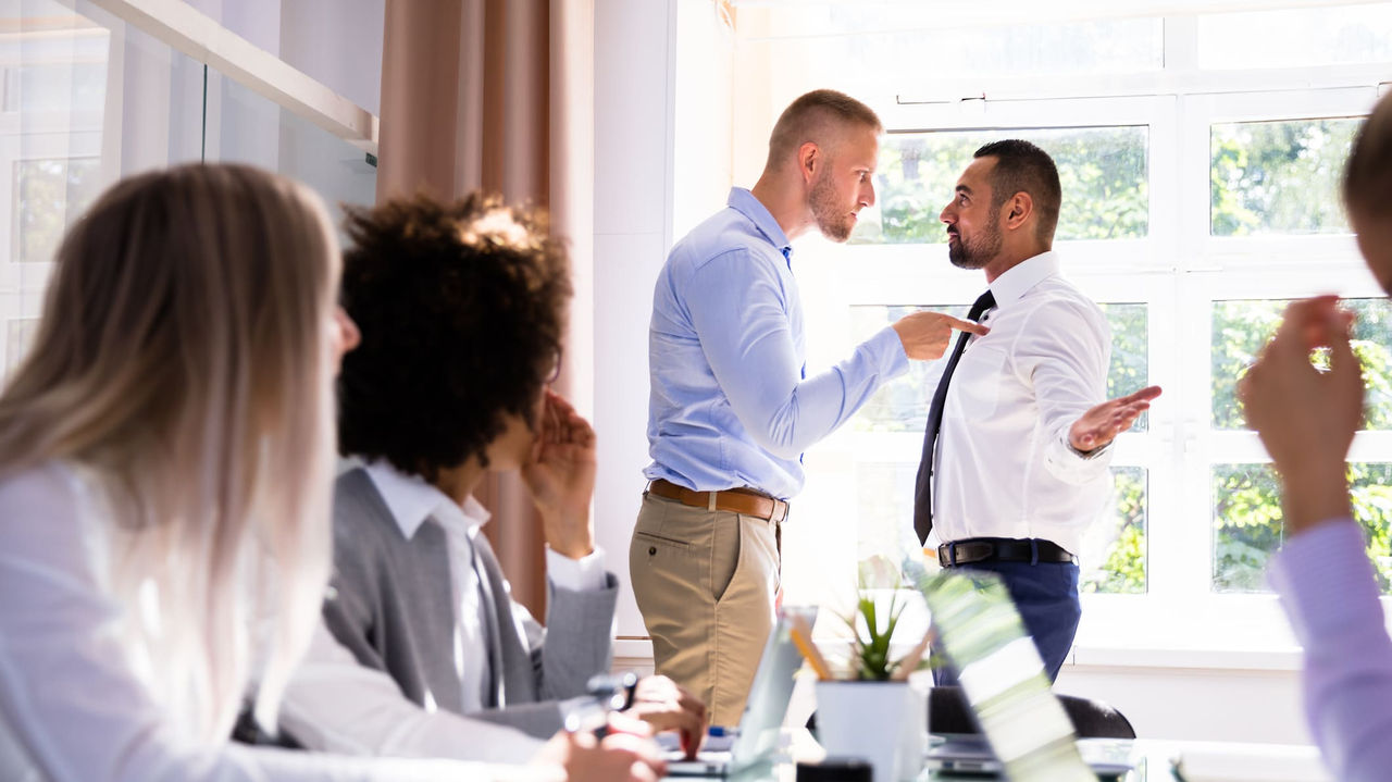 A group of business people in a meeting.