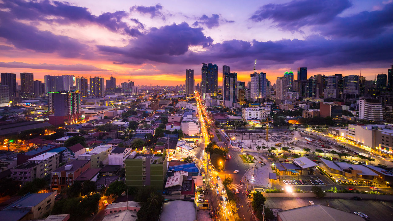 A cityscape at dusk in the philippines.