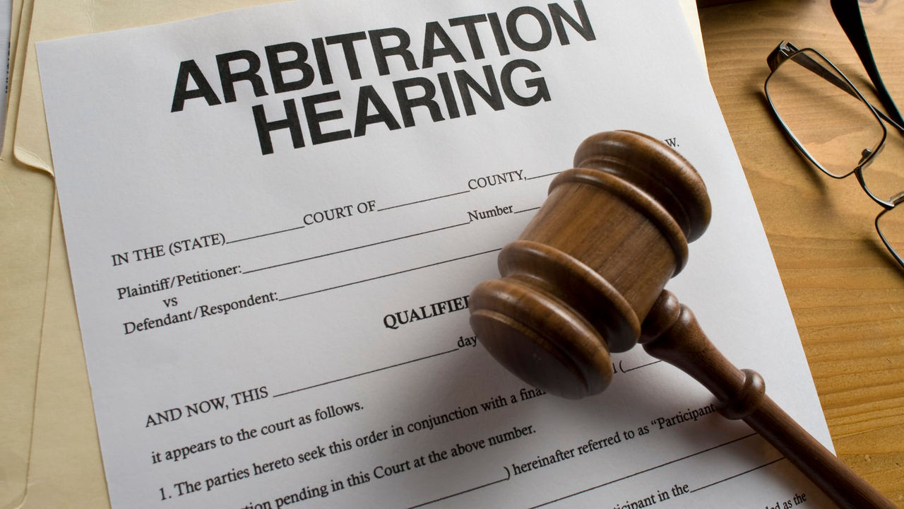 document says arbitration hearing with gavel