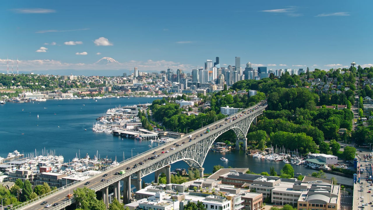 An aerial view of the city of seattle, washington.