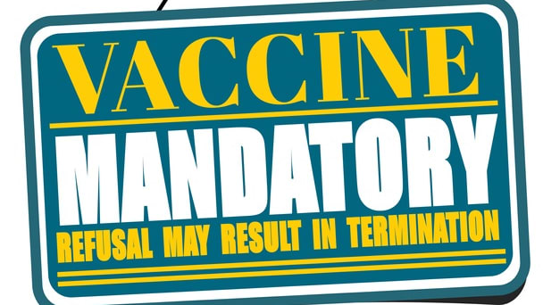 A sign that says vaccine mandatory result in termination.