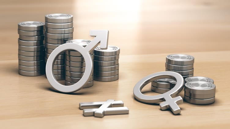 A stack of coins with a male and female symbol.
