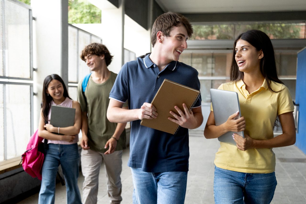 College students interact between classes