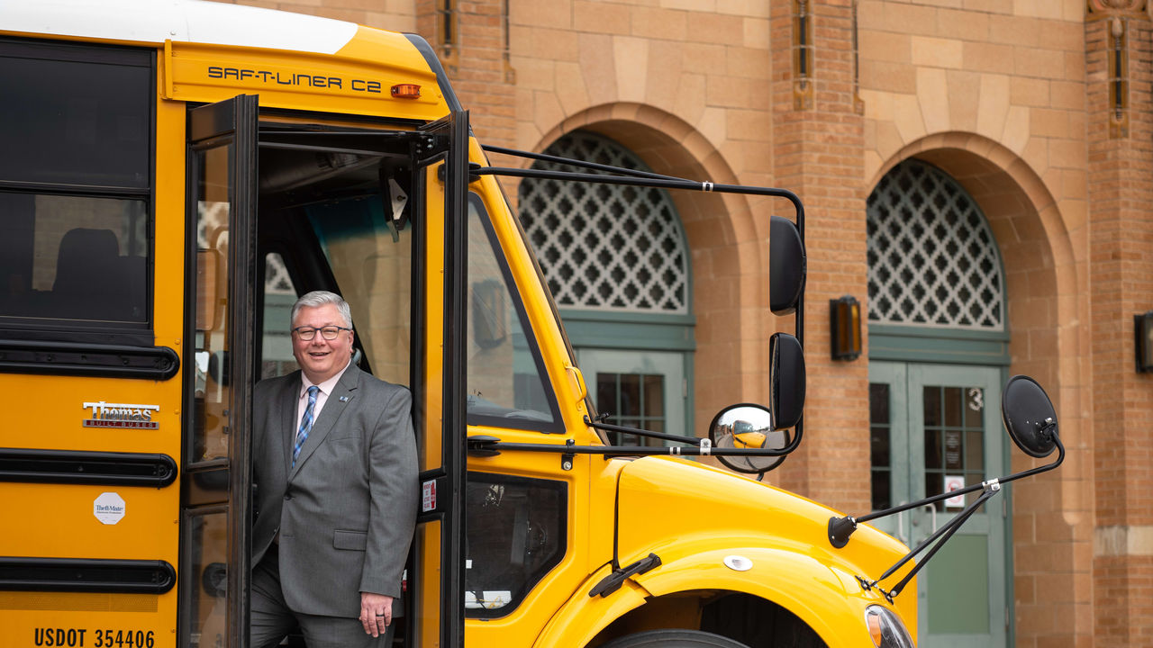 A yellow school bus.