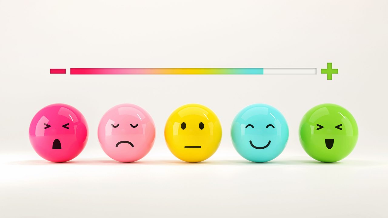 Colorful cartoon icons representing a scale of moods