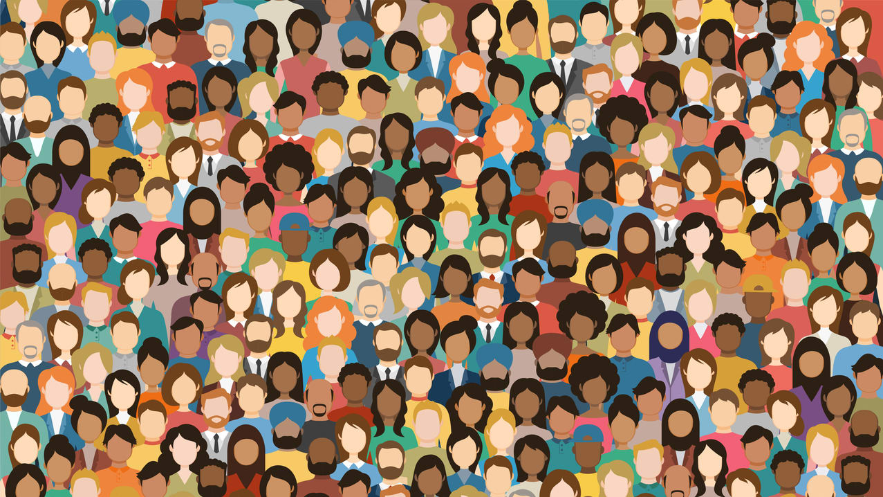 A crowd of people in different colors.